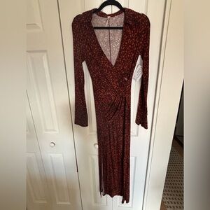 Free People Shayla Long Sleeve V-Neck Split Floral Wrap Midi Maxi Dress XSmall